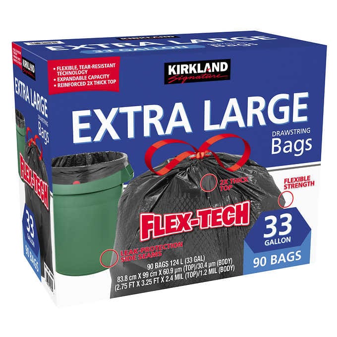 KS Flex-Tech 33-Gallon Trash Bag, 90 Count