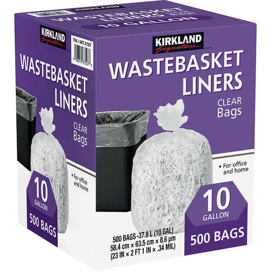 Signature 10 Gallon Clear Plastic Trash Bags, Wastebasket Liners 500 Bags